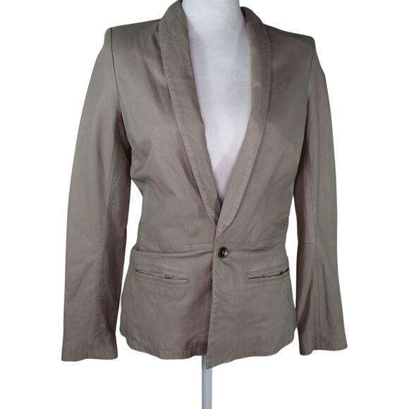 Joie 100% Lamb Leather Blazer Beige Tan Minimalist Neutral Small - Picture 2 of 9